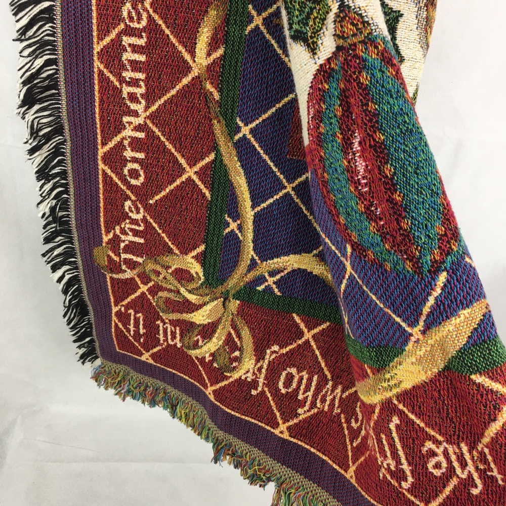 Jewel Tone Colored Christmas Ornament Woven Throw - Picture 3 of 8